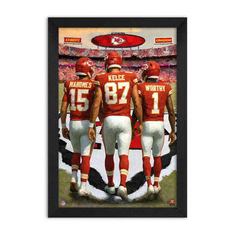 Kansas City Chiefs<br>Mahomes, Kelce And Worthy<br>3 Player Print