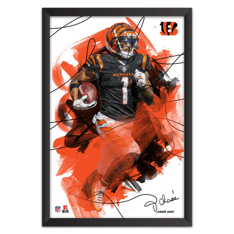 Cincinnati Bengals<br>Ja'Marr Chase Brush Stroke Player Print