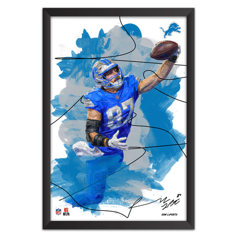 Detroit Lions<br>Sam Laporta Brush Stroke Player Print