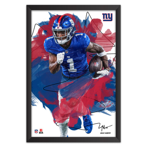 New York Giants<br>Malik Nabers Brush Stroke Player Print