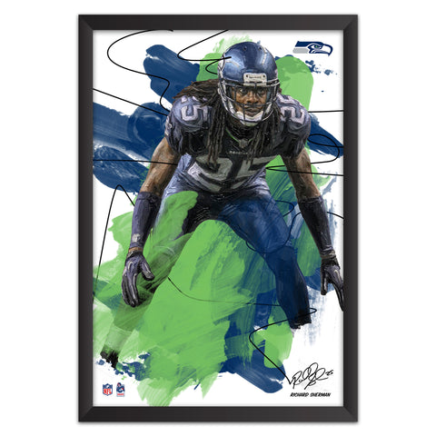 Seattle Seahawks<br>Richard Sherman Brush Stroke Player Print