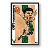 Milwaukee Bucks<br>Giannis Antetokounmpo<br>Team Court Caricature Print