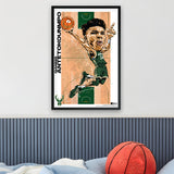 Milwaukee Bucks<br>Giannis Antetokounmpo<br>Team Court Caricature Print