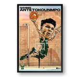 Milwaukee Bucks<br>Giannis Antetokounmpo<br>Brick Wall Caricature Print