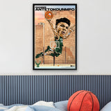 Milwaukee Bucks<br>Giannis Antetokounmpo<br>Brick Wall Caricature Print