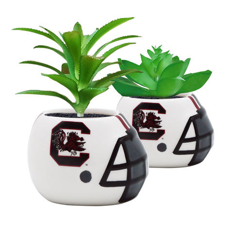 South Carolina Gamecocks - Ceramic Helmet Planter –<br> Faux Succulent - Pack Of Two